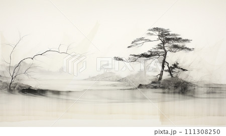 Light gauze ink painting, landscape imagery, white space, minimalism, x-ray, transparent gauze, organza Light gauze ink painting, landscape imagery, white space, minimalism, x-ray, transparent gauze, organza 111308250