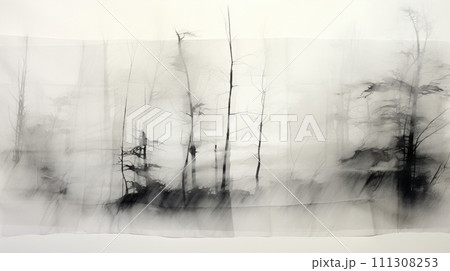 Light gauze ink painting, landscape imagery, white space, minimalism, x-ray, transparent gauze, organza Light gauze ink painting, landscape imagery, white space, minimalism, x-ray, transparent gauze, organza 111308253