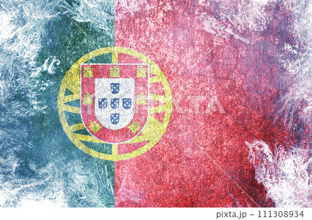 Closeup of grunge German flag. Dirty Germany flag on a metal surface 111308934