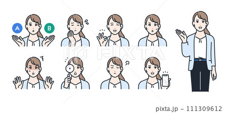 若いビジネスウーマンのシンプルなベクターアイコンイラストセット素材 111309612