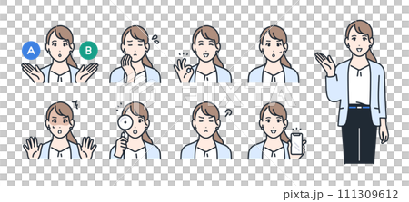若いビジネスウーマンのシンプルなベクターアイコンイラストセット素材 111309612