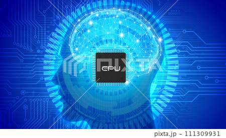 人工知能と青のサイバーデジタル背景イメージ 111309931