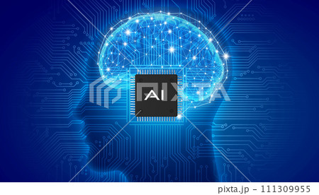 人工知能と青のサイバーデジタル背景イメージ 人工知能と青のサイバーデジタル背景イメージ 111309955