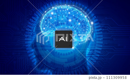 人工知能と青のサイバーデジタル背景イメージ 111309958
