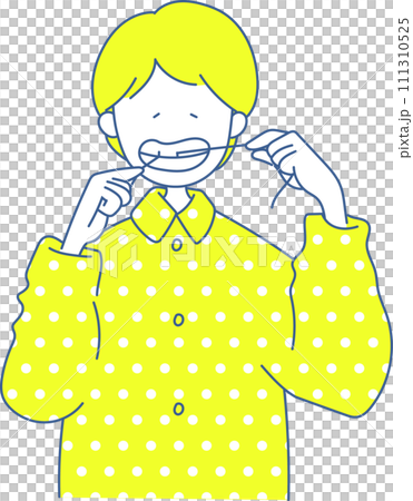 一個人用牙線清潔牙齒的簡單插圖 一個人用牙線清潔牙齒的簡單插圖 111310525