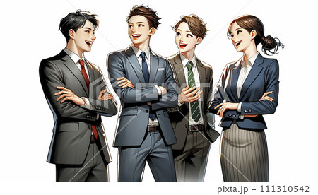 若い男女の会社員が語り合い、コミュニケーションをとっている様子。AI画像。 若い男女の会社員が語り合い、コミュニケーションをとっている様子。AI画像。 111310542