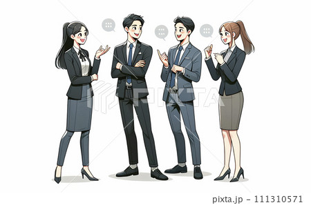 若い男女の会社員が語り合い、コミュニケーションをとっている様子のAI画像 若い男女の会社員が語り合い、コミュニケーションをとっている様子のAI画像 111310571