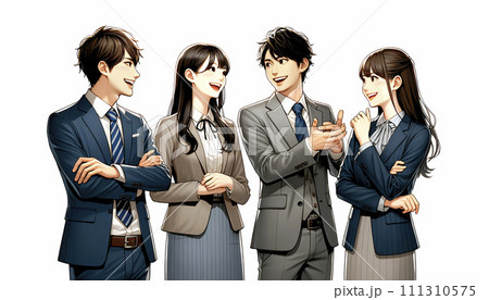 若い男女の会社員が語り合い、コミュニケーションをとっている様子のAI画像 若い男女の会社員が語り合い、コミュニケーションをとっている様子のAI画像 111310575