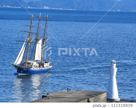 静岡県 白灯台と帆船みらいへ 11月 静岡県 白灯台と帆船みらいへ 11月 111310939