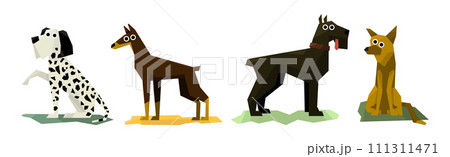 Different Dog Pet Breeds Flat Icon Vector Set 111311471