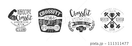 Crossfit Workout and Fitness Gym Label and Emblem Vector Set Crossfit Workout and Fitness Gym Label and Emblem Vector Set 111311477