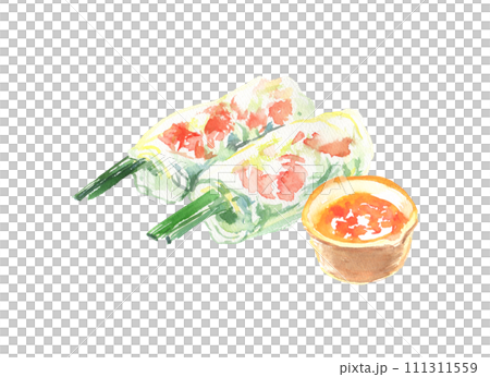 水彩畫的新鮮春捲的插圖 111311559