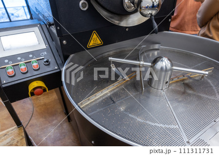 Coffee roaster close up photo, empty cooling drum 111311731