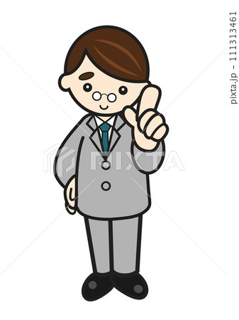 アドバイスをするスーツ姿の男性のイラスト アドバイスをするスーツ姿の男性のイラスト 111313461