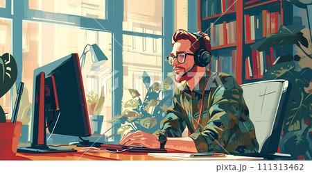 hipster businessman with glasses in office hipster businessman with glasses in office 111313462