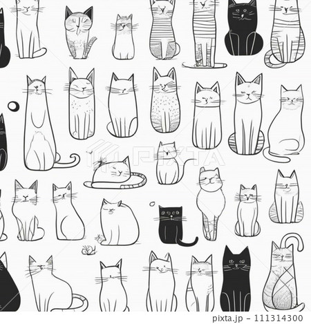 色々な猫の線画のセット 111314300