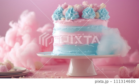 Pastel Layered Cake with Cotton Candy Clouds 111314680
