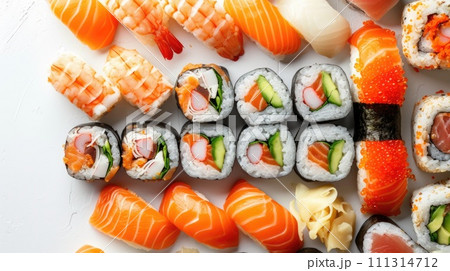 Close-up Assorted Sushi and Maki Rolls Close-up Assorted Sushi and Maki Rolls 111314712