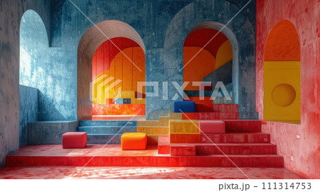 Abstract Colorful Staircase and Arches Interior Abstract Colorful Staircase and Arches Interior 111314753