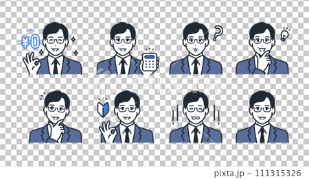 Manager's facial expression icon illustration set material Manager's facial expression icon illustration set material 111315326