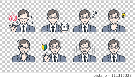 Facial expression icon illustration set material of a middle-aged man wearing a suit Facial expression icon illustration set material of a middle-aged man wearing a suit 111315328