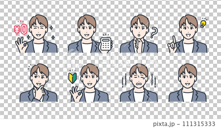 若い男性の表情アイコンイラストセット素材 若い男性の表情アイコンイラストセット素材 111315333