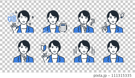 Young business woman facial expression icon set material 111315335