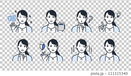 Young business woman facial expression icon illustration set material Young business woman facial expression icon illustration set material 111315340