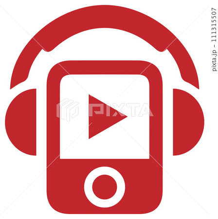 携帯音楽プレーヤーとヘッドホンのアイコン 赤 携帯音楽プレーヤーとヘッドホンのアイコン 赤 111315507