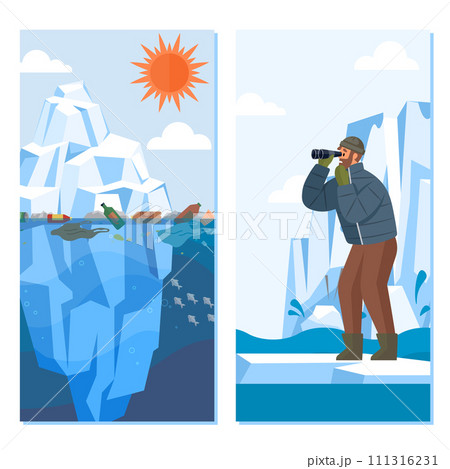 Glaciers vector illustration. Antarctic landscapes, with their glacial beauty, inspire reverence Icy floes and frozen expanses define stark allure polar regions Glaciers metaphorically embody essence 111316231