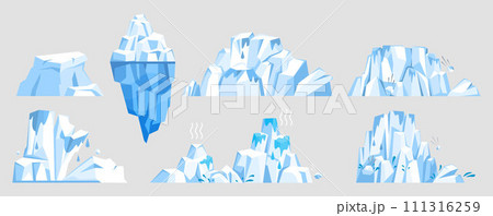 Glaciers vector illustration. Frozen floes, like drifting dreams, navigate polar seas with quiet determination Glaciers, like frozen architects, shape contours Earth The Antarctic wilderness Glaciers vector illustration. Frozen floes, like drifting dreams, navigate polar seas with quiet determination Glaciers, like frozen architects, shape contours Earth The Antarctic wilderness 111316259