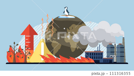 Global warming vector illustration. Carbon dioxide, harbinger climate change, whispers tales environmental unrest in air Global warming, unfolding drama, showcases battle between humanity 111316355
