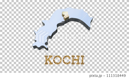 [Alpha Channel] 3D perspective projection of Kochi Prefecture highlighting the topography of Kochi 111318449
