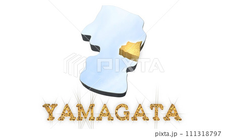 [アルファチャンネル]山形の地形を強調する山形県の3D透視投影図形 111318797