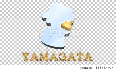 [アルファチャンネル]山形の地形を強調する山形県の3D透視投影図形 111318797