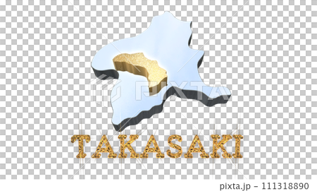 [アルファチャンネル]高崎の地形を強調する群馬県の3D透視投影図形 111318890