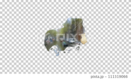 [アルファチャンネル]福山の地形を強調する広島県の3D平衡投影図形 111319066