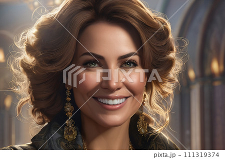 Portrait of a beautiful elegant woman with jewelry on a dark background 111319374