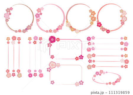 ピンク色の和風の花のフレームセット ピンク色の和風の花のフレームセット 111319859