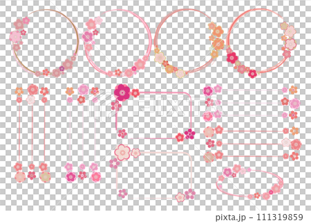 ピンク色の和風の花のフレームセット ピンク色の和風の花のフレームセット 111319859