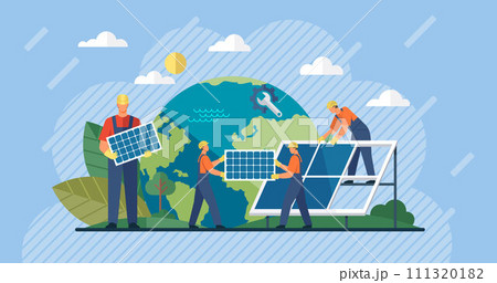 Solar panel vector illustration. Green technology drives adoption sustainable practices Innovative approaches are needed to achieve sustainable energy goals Solar power stations harness suns energy Solar panel vector illustration. Green technology drives adoption sustainable practices Innovative approaches are needed to achieve sustainable energy goals Solar power stations harness suns energy 111320182