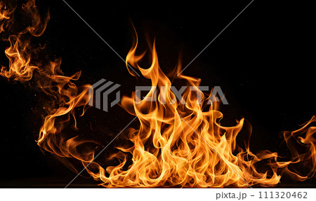 Warm bonfire burning in the night 111320462