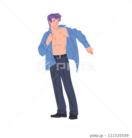 Man putting on shirt, changing clothes vector illustration Man putting on shirt, changing clothes vector illustration 111320589