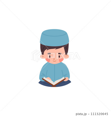 Muslim boy reads a prayer Koran book, vector Islamic religion child in national Arab clothing, tradition Muslim faith Muslim boy reads a prayer Koran book, vector Islamic religion child in national Arab clothing, tradition Muslim faith 111320645