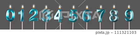 1 2 3 numbers, candles set. Candlelight for each year from zero to nine isolated on white 111321103