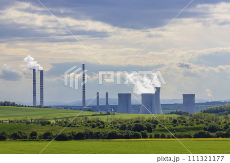Fresh spring landscape with power station near Most, North Bohemia, Czech Republic Fresh spring landscape with power station near Most, North Bohemia, Czech Republic 111321177