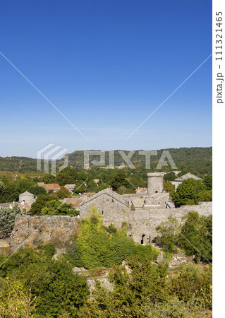 View of the medieval village of La Couvertoirade in Larzac, Aveyron, France 111321465