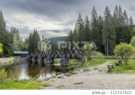 gate bridge in Rechle near Modrava, Sumava National Park, Czech Republic gate bridge in Rechle near Modrava, Sumava National Park, Czech Republic 111321922
