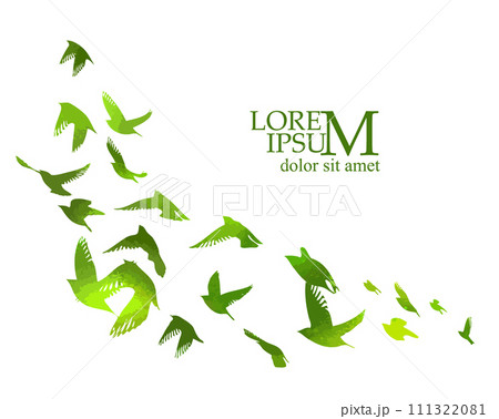 A flock of green watercolor flying birds. Free birds abstraction. hand drawing. Not AI. Vector illustration A flock of green watercolor flying birds. Free birds abstraction. hand drawing. Not AI. Vector illustration 111322081