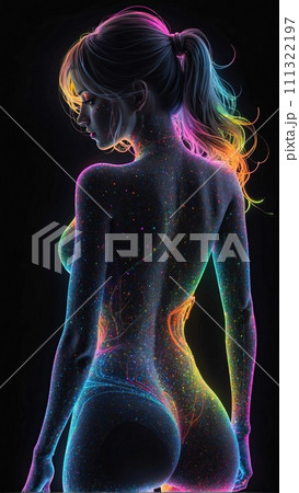 Female silhouette made of colored threads 111322197